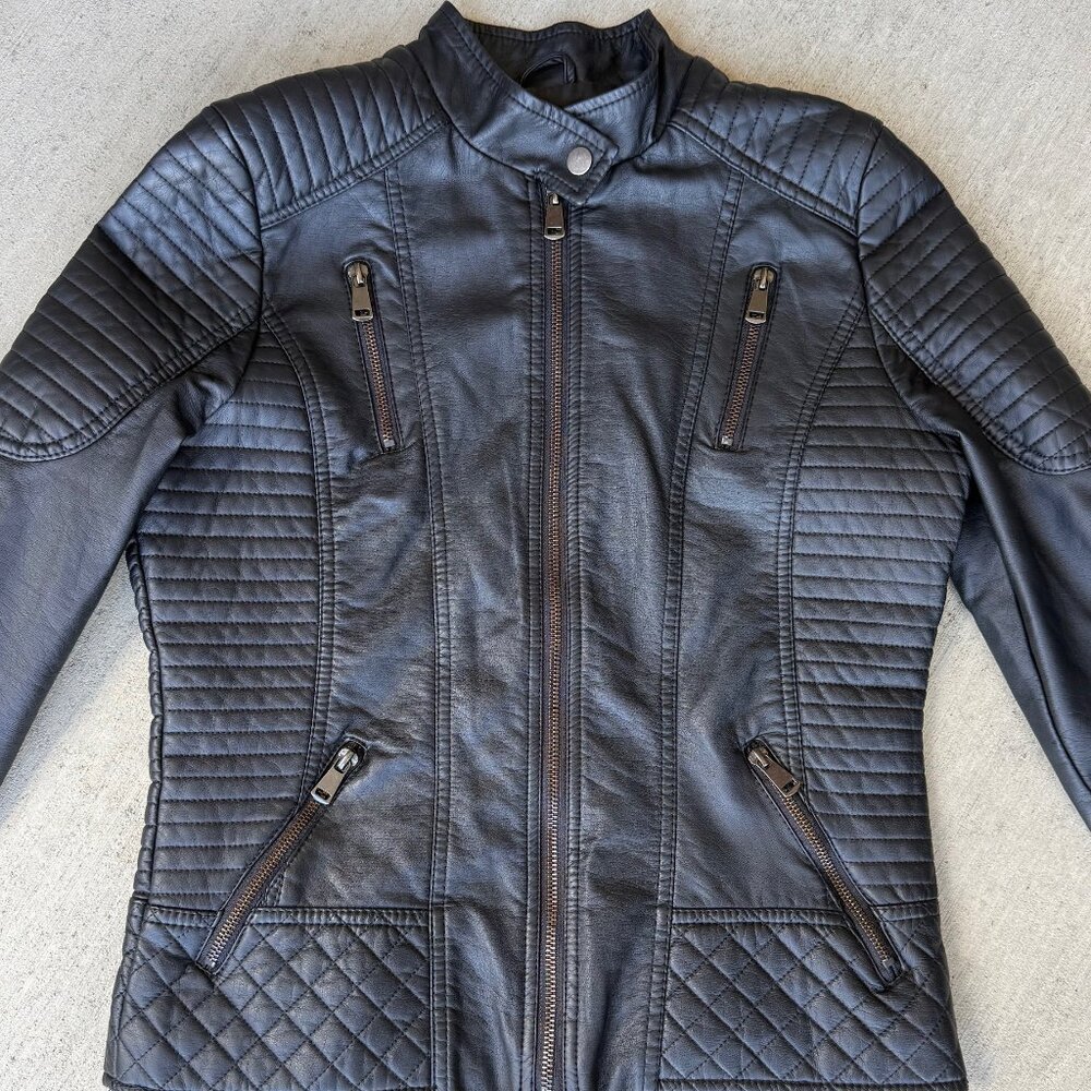 EUC Royalty for Me Vegan Leather Moto Jacket Black PS